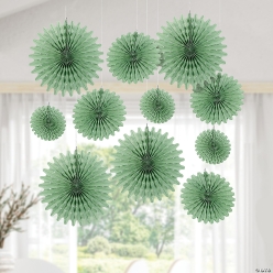 Sage Green Large Hanging Tissue Paper Fans-12Pk